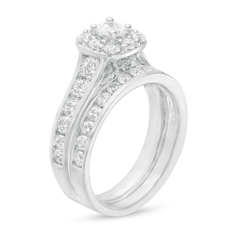 Main Image 3 of 2.00 CT. T.W. Certified Canadian Diamond Cushion Frame Bridal Set in 14K White Gold (I/I2)