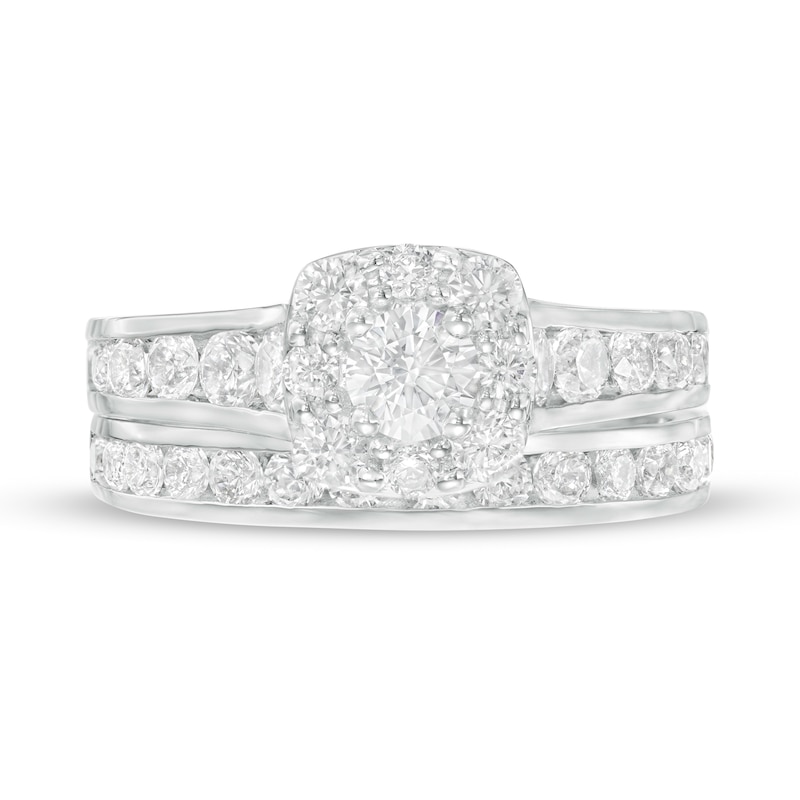 Main Image 4 of 2.00 CT. T.W. Certified Canadian Diamond Cushion Frame Bridal Set in 14K White Gold (I/I2)