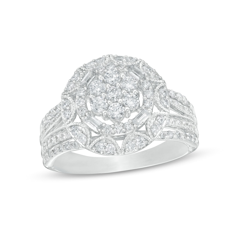 0.95 CT. T.W. Baguette and Round Composite Diamond Frame Engagement Ring in 14K White Gold|Peoples Jewellers