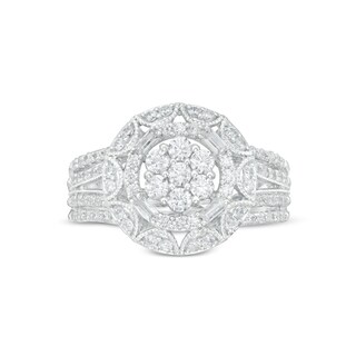 0.95 CT. T.W. Baguette and Round Composite Diamond Frame Engagement Ring in 14K White Gold