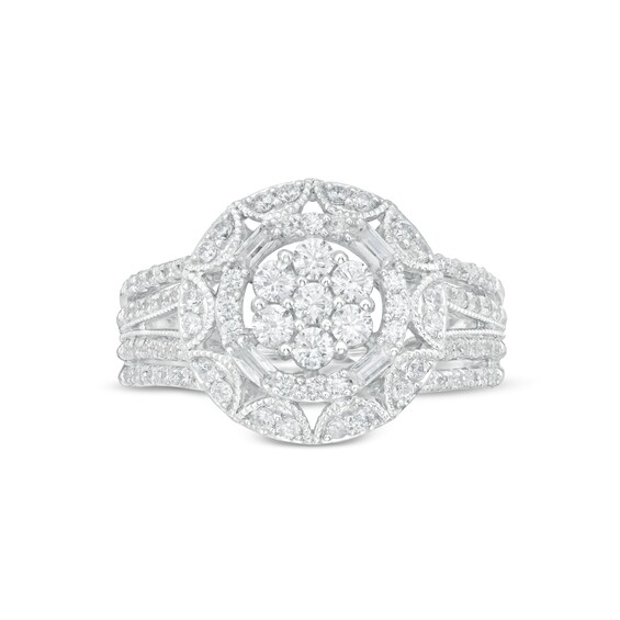 0.95 CT. T.W. Baguette and Round Composite Diamond Frame Engagement Ring in 14K White Gold