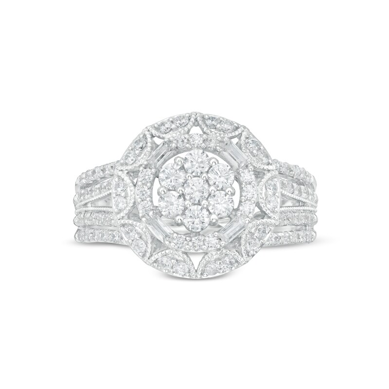 Main Image 4 of 0.95 CT. T.W. Baguette and Round Composite Diamond Frame Engagement Ring in 14K White Gold
