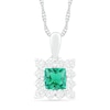 Thumbnail Image 0 of 5.0mm Princess-Cut Lab-Created Emerald and White Sapphire Shadow Frame Drop Pendant in Sterling Silver