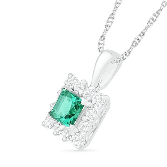 5.0mm Princess-Cut Lab-Created Emerald and White Sapphire Shadow Frame Drop Pendant in Sterling Silver 5.0mm Princess-Cut Lab-Created Emerald and White Sapphire Shadow Frame Drop Pendant in Sterling Silver