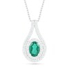 Thumbnail Image 0 of Oval Lab-Created Emerald and White Sapphire Frame Open Teardrop Pendant in Sterling Silver