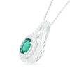 Thumbnail Image 1 of Oval Lab-Created Emerald and White Sapphire Frame Open Teardrop Pendant in Sterling Silver