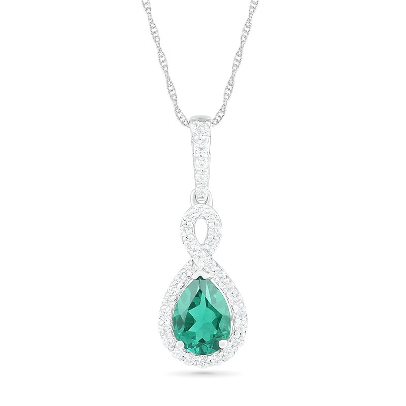 Main Image 1 of Pear-Shaped Lab-Created Emerald and White Sapphire Infinity Drop Pendant in Sterling Silver