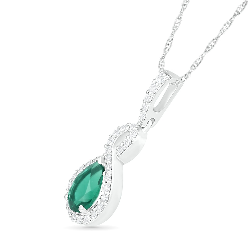Main Image 2 of Pear-Shaped Lab-Created Emerald and White Sapphire Infinity Drop Pendant in Sterling Silver