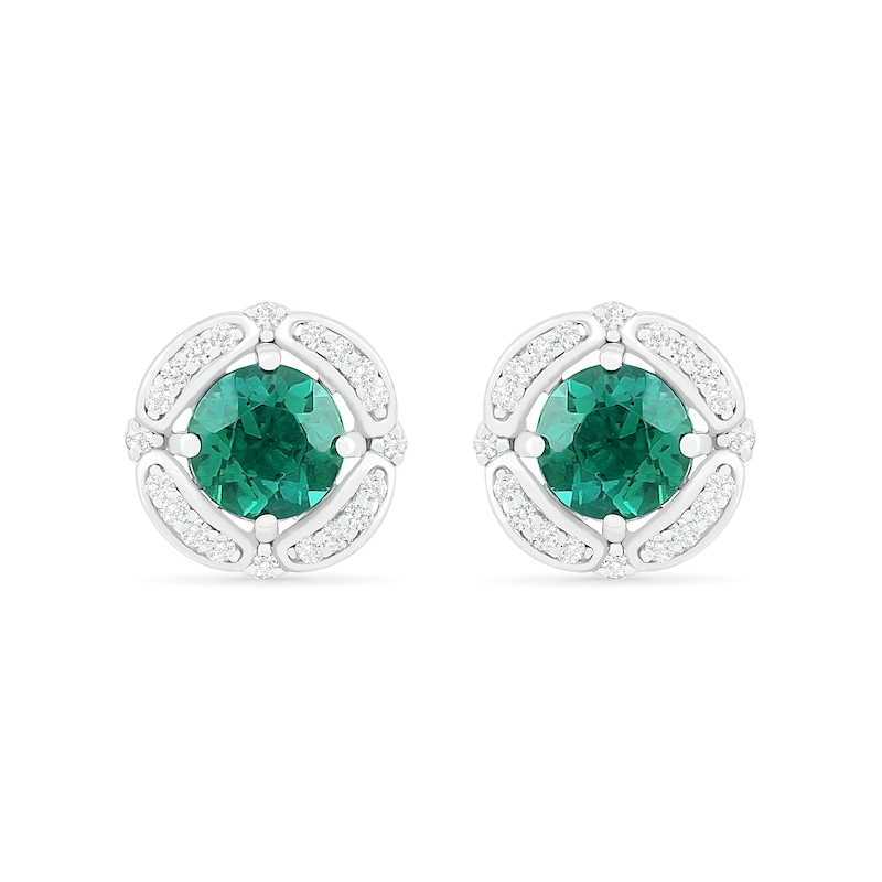 Main Image 1 of 6.0mm Lab-Created Emerald and White Sapphire Open Clover Frame Stud Earrings in Sterling Silver