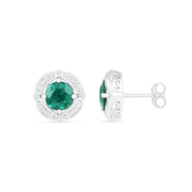 Main Image 2 of 6.0mm Lab-Created Emerald and White Sapphire Open Clover Frame Stud Earrings in Sterling Silver