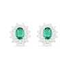 Thumbnail Image 1 of Oval Lab-Created Emerald and White Sapphire Sunburst Double Frame Stud Earrings in Sterling Silver