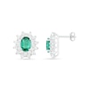 Thumbnail Image 2 of Oval Lab-Created Emerald and White Sapphire Sunburst Double Frame Stud Earrings in Sterling Silver