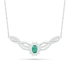 Thumbnail Image 0 of Oval Lab-Created Emerald and White Sapphire Starburst Frame Triple Row Twist Ribbon Necklace in Sterling Silver