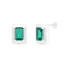 Thumbnail Image 3 of Emerald-Cut Lab-Created Emerald and White Sapphire Bar Frame Stud Earrings in Sterling Silver