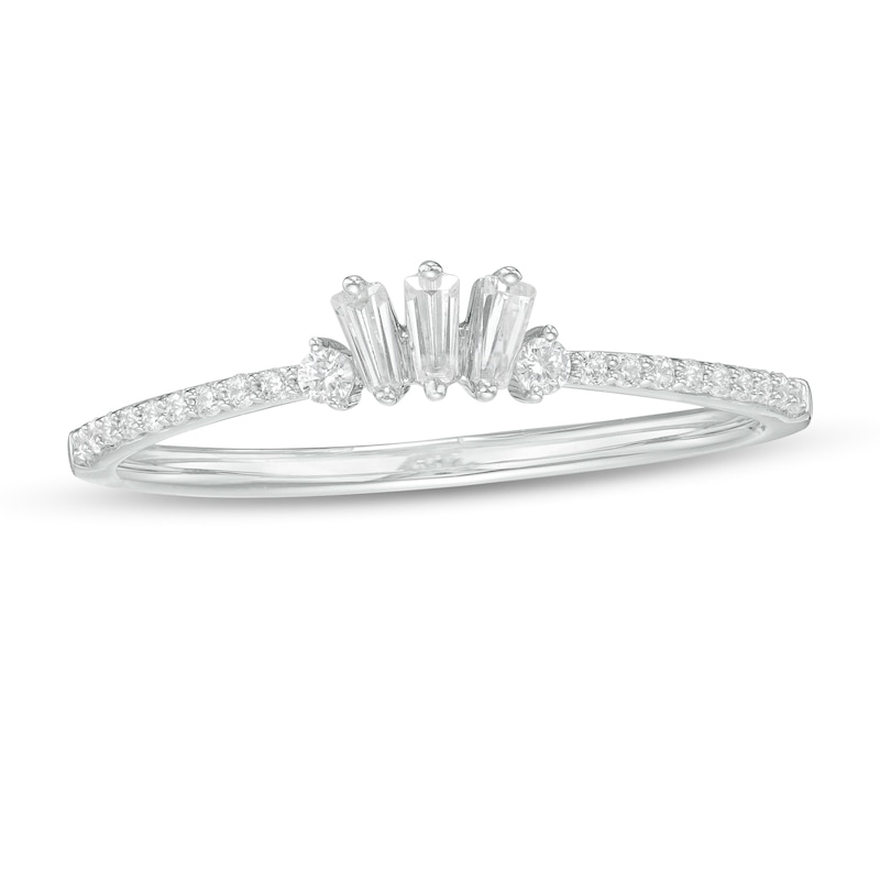 0.20 CT. T.W. Baguette and Round Diamond Contour Wedding Band in 14K White Gold