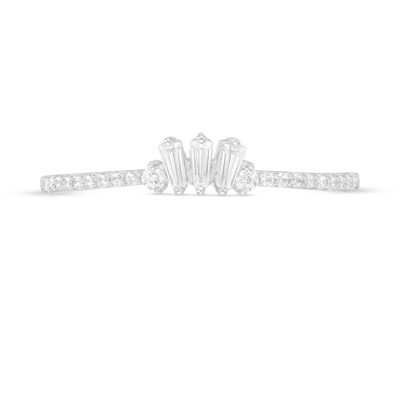 0.20 CT. T.W. Baguette and Round Diamond Contour Wedding Band in 14K White Gold
