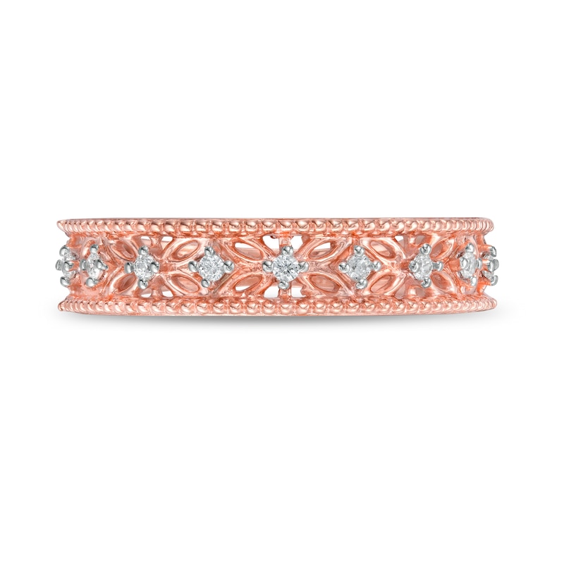 Main Image 4 of 0.065 CT. T.W. Diamond Ornate Wedding Band in 10K Rose Gold