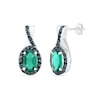 Thumbnail Image 2 of Oval Lab-Created Emerald and 0.085 CT. T.W. Black Enhanced Diamond Frame Twist Drop Earrings in Sterling Silver