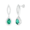 Thumbnail Image 2 of Pear-Shaped Lab-Created Emerald and White Sapphire Frame Open Marquise Drop Earrings in Sterling Silver