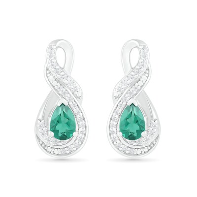 Pear-Shaped Lab-Created Emerald and White Sapphire Infinity Twist Drop Earrings in Sterling Silver