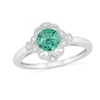 Thumbnail Image 0 of 6.0mm Lab-Created Emerald and Diamond Accent Ornate Frame Vintage-Style Ring in Sterling Silver
