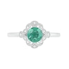 Thumbnail Image 2 of 6.0mm Lab-Created Emerald and Diamond Accent Ornate Frame Vintage-Style Ring in Sterling Silver