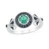Thumbnail Image 1 of 5.0mm Lab-Created Emerald and 0.146 CT. T.W. Black Enhanced Diamond Frame Vintage-Style Ring in Sterling Silver