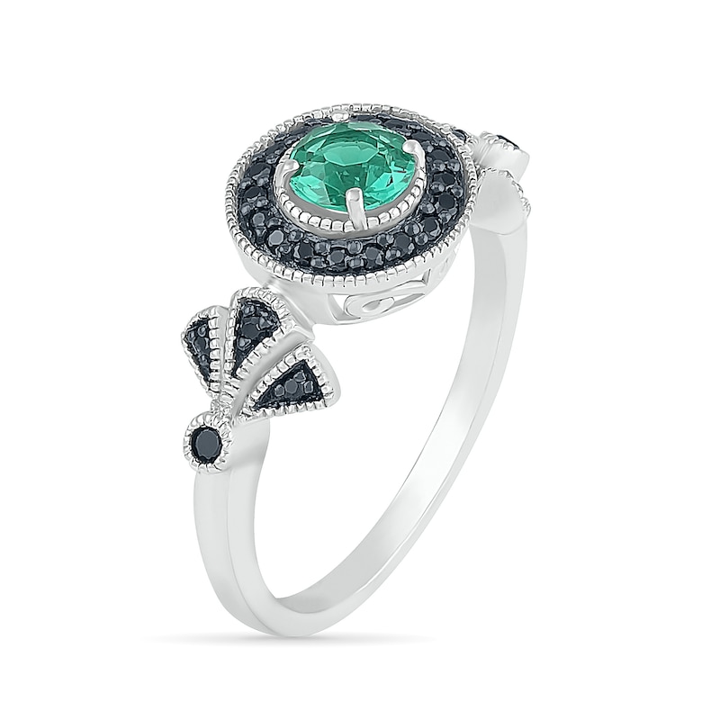 Main Image 2 of 5.0mm Lab-Created Emerald and 0.146 CT. T.W. Black Enhanced Diamond Frame Vintage-Style Ring in Sterling Silver