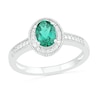 Thumbnail Image 0 of Oval Lab-Created Emerald and 0.04 CT. T.W. Diamond Beaded Frame Vintage-Style Ring in Sterling Silver