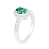 Thumbnail Image 1 of Oval Lab-Created Emerald and 0.04 CT. T.W. Diamond Beaded Frame Vintage-Style Ring in Sterling Silver