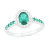 Oval Lab-Created Emerald and White Sapphire Scallop Frame Ring in Sterling Silver
