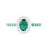 Oval Lab-Created Emerald and White Sapphire Scallop Frame Ring in Sterling Silver