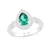Thumbnail Image 1 of Pear-Shaped Lab-Created Emerald and White Sapphire Frame Double Row Tapered Shank Vintage-Style Ring in Sterling Silver