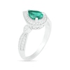 Thumbnail Image 2 of Pear-Shaped Lab-Created Emerald and White Sapphire Frame Double Row Tapered Shank Vintage-Style Ring in Sterling Silver