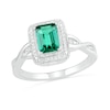 Thumbnail Image 0 of Emerald-Cut Lab-Created Emerald and 0.066 CT. T.W. Diamond Frame Twist Shank Vintage-Style Ring in Sterling Silver