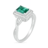Thumbnail Image 1 of Emerald-Cut Lab-Created Emerald and 0.066 CT. T.W. Diamond Frame Twist Shank Vintage-Style Ring in Sterling Silver