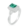 Thumbnail Image 2 of Emerald-Cut Lab-Created Emerald and 0.066 CT. T.W. Diamond Frame Twist Shank Vintage-Style Ring in Sterling Silver