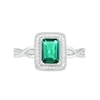 Thumbnail Image 2 of Emerald-Cut Lab-Created Emerald and 0.066 CT. T.W. Diamond Frame Twist Shank Vintage-Style Ring in Sterling Silver