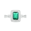 Thumbnail Image 3 of Emerald-Cut Lab-Created Emerald and 0.066 CT. T.W. Diamond Frame Twist Shank Vintage-Style Ring in Sterling Silver
