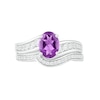 Thumbnail Image 2 of Oval Amethyst and White Lab-Created Sapphire Bypass Bridal Set in Sterling Silver