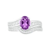 Thumbnail Image 3 of Oval Amethyst and White Lab-Created Sapphire Bypass Bridal Set in Sterling Silver