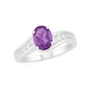 Thumbnail Image 4 of Oval Amethyst and White Lab-Created Sapphire Bypass Bridal Set in Sterling Silver