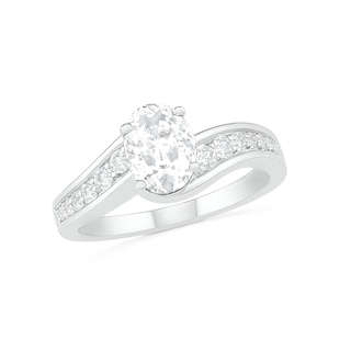 Oval White Lab-Created Sapphire Bypass Bridal Set in Sterling Silver