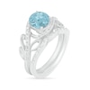 Thumbnail Image 2 of 7.0mm Aquamarine and 0.37 CT. T.W. Diamond Bypass Leaf Shank Bridal Set in 10K White Gold