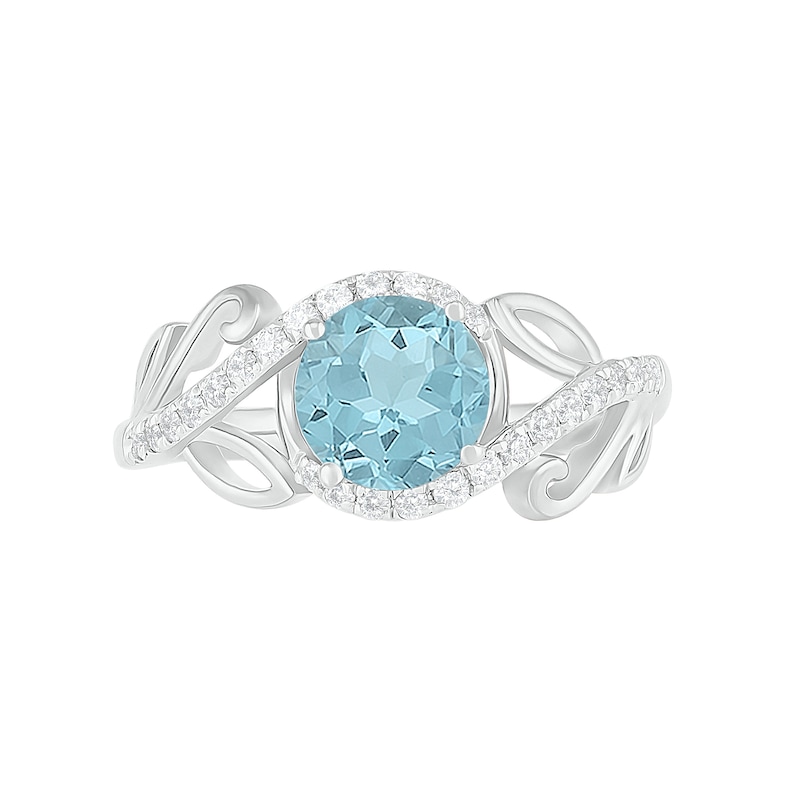 Main Image 5 of 7.0mm Aquamarine and 0.37 CT. T.W. Diamond Bypass Leaf Shank Bridal Set in 10K White Gold