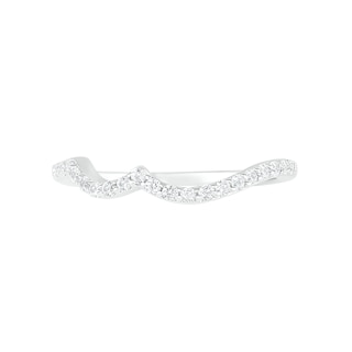 Lab-Created Pink and White Sapphire Three Stone Rolling Wave Split Shank Bridal Set in Sterling Silver