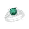 7.0mm Cushion-Cut Lab-Created Emerald and White Sapphire Frame Art Deco Split Shank Ring in Sterling Silver