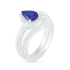 Thumbnail Image 1 of Pear-Shaped Lab-Created Blue and White Sapphire Frame Bypass Split Shank Bridal Set in Sterling Silver
