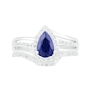 Thumbnail Image 2 of Pear-Shaped Lab-Created Blue and White Sapphire Frame Bypass Split Shank Bridal Set in Sterling Silver