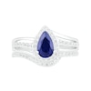 Thumbnail Image 3 of Pear-Shaped Lab-Created Blue and White Sapphire Frame Bypass Split Shank Bridal Set in Sterling Silver
